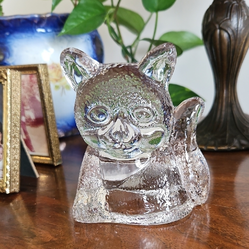 Vintage Clear Glass Cat Figurine - PartyLite